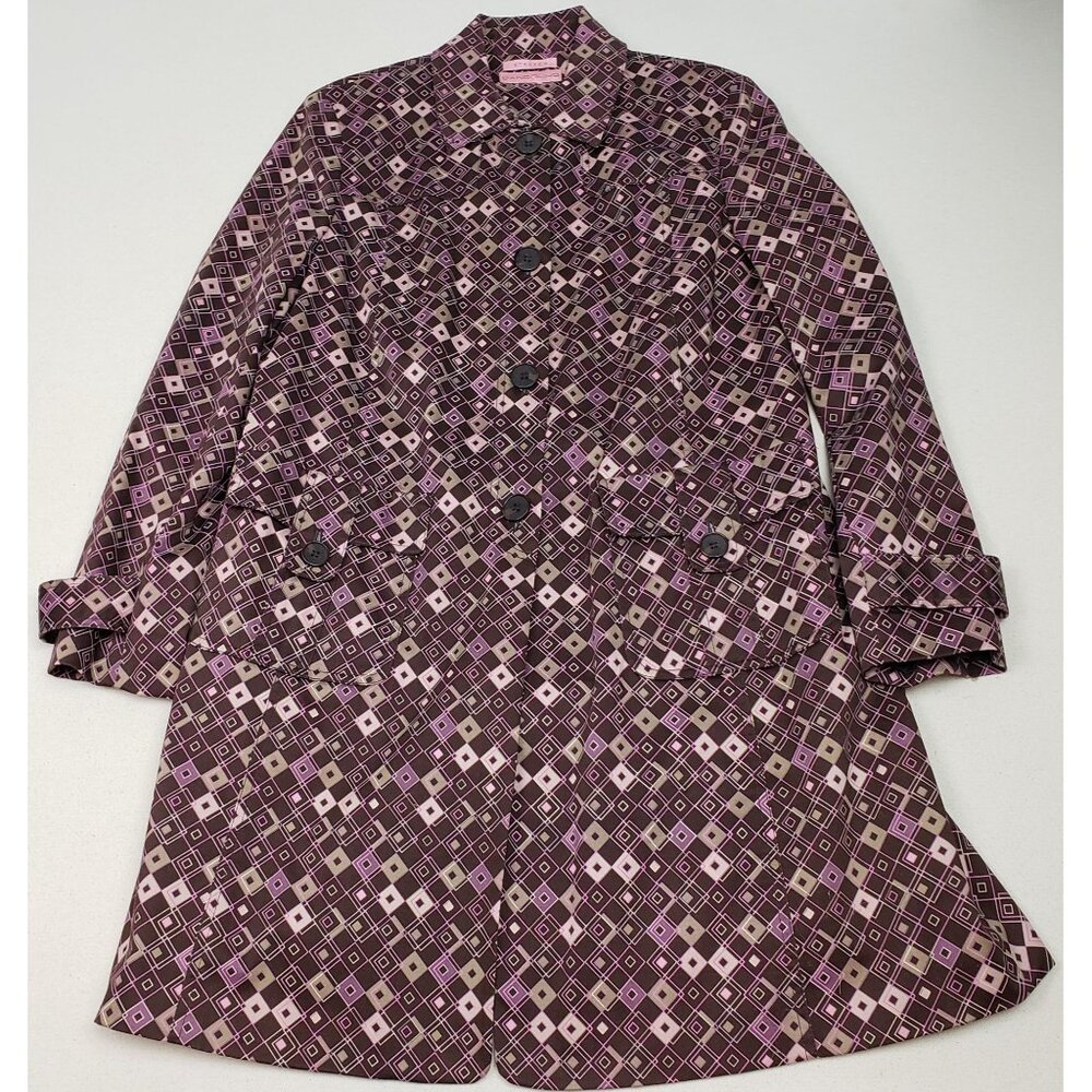 Bandolino Stretch Trench Coat Purple/Brown MCM VTG Pattern EXCELLENT CONDITION!!